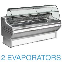 Comptoir vitrine réfrigéré à vitre bombée avec réserve - modèle JY25/A1 - verre trempé et acier inox AISI 304_0