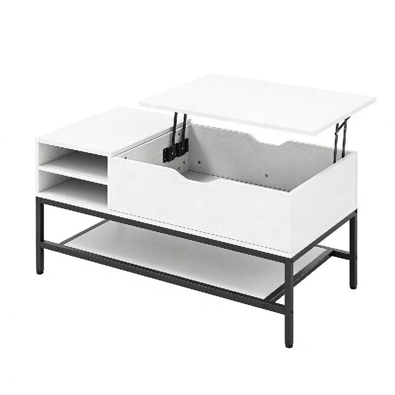 COSTWAY Table basse réglable en hauteur, table de salon avec compartiment ouvert et compartiment de rangement, 100 x 49,5 x 47,5 cm (blanc) - blanc V_0