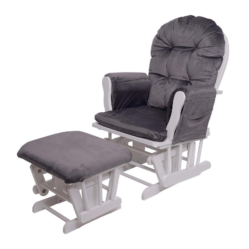Décoshop26 - Fauteuil chaise à bascule rocking chair avec repose-pieds relaxation design rustique en bois de bouleau blanc et tissu 04_0002935 - bla_0