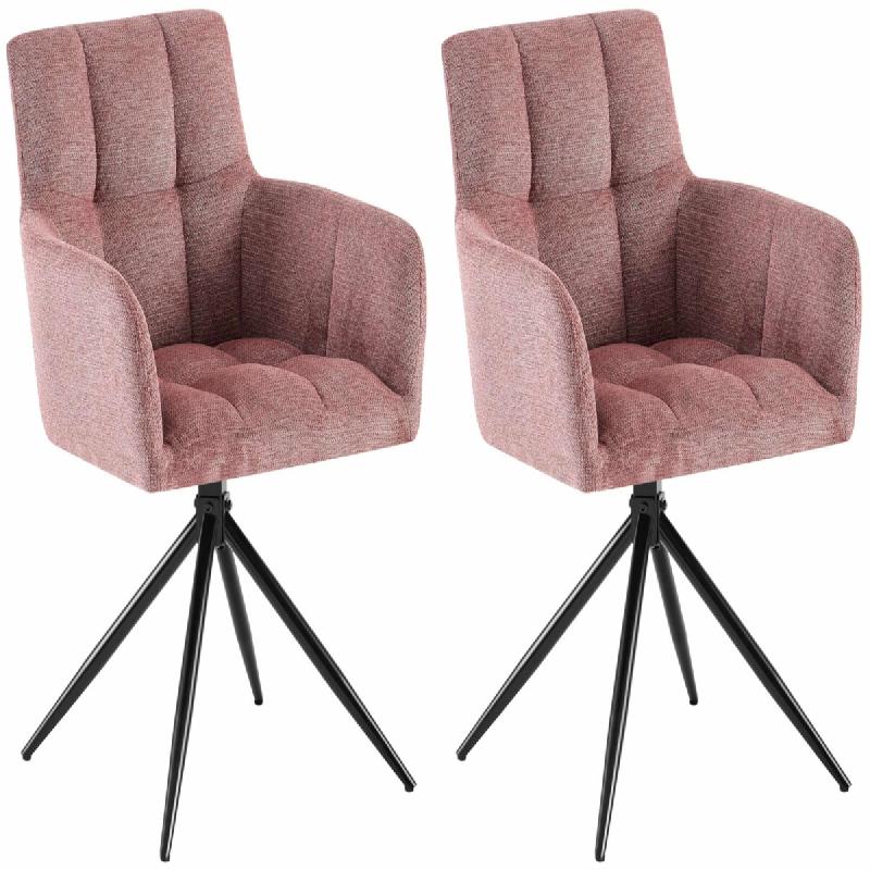Décoshop26 - Lot de 2 chaises de salle à manger moderne et confort mécanisme de rotation à 180° en tissu rose et métal 10_0007692 - métal 30002_0