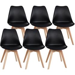Décoshop26 - Lot de 6 chaises de salle à manger cuisine en plastique et PVC noir châssis en bois 10_0003221 - noir 3000251462258_0