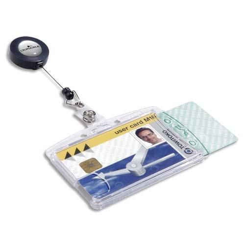 Durable boîte 10 porte-badges 2 cartes de sécurité format portrait ou paysage + enrouleur - transparent_0