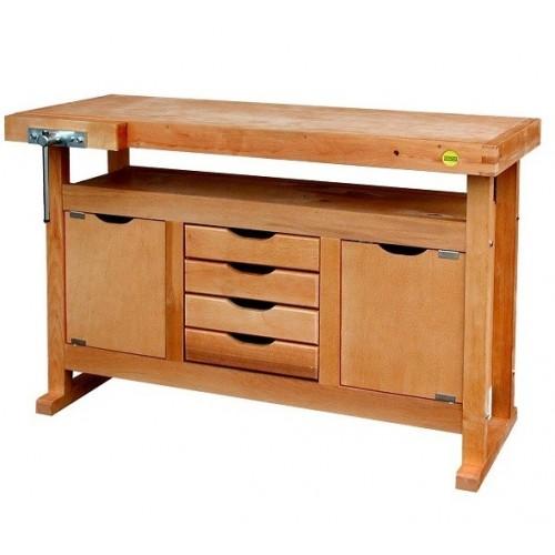 ÉTABLI BOIS - MENUISIER - 1,2 M - CAISSON 2 PORTES 4 TIROIRS - PRESSE OUTIFRANCE