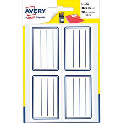 ETIQUETTES SCOLAIRES AVERY - LIGNEES BLEU - 36 X 56 MM - SACHET DE 120