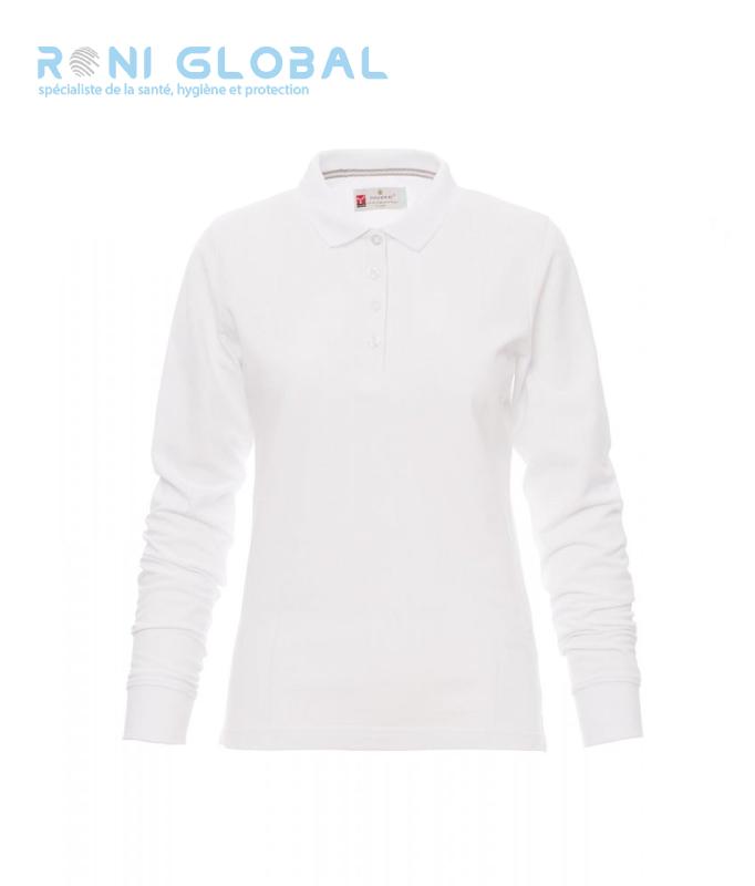 Polo de travail femme cintré en coton - manches longues, 4 boutons perlés - FLORENCE PAYPER_0