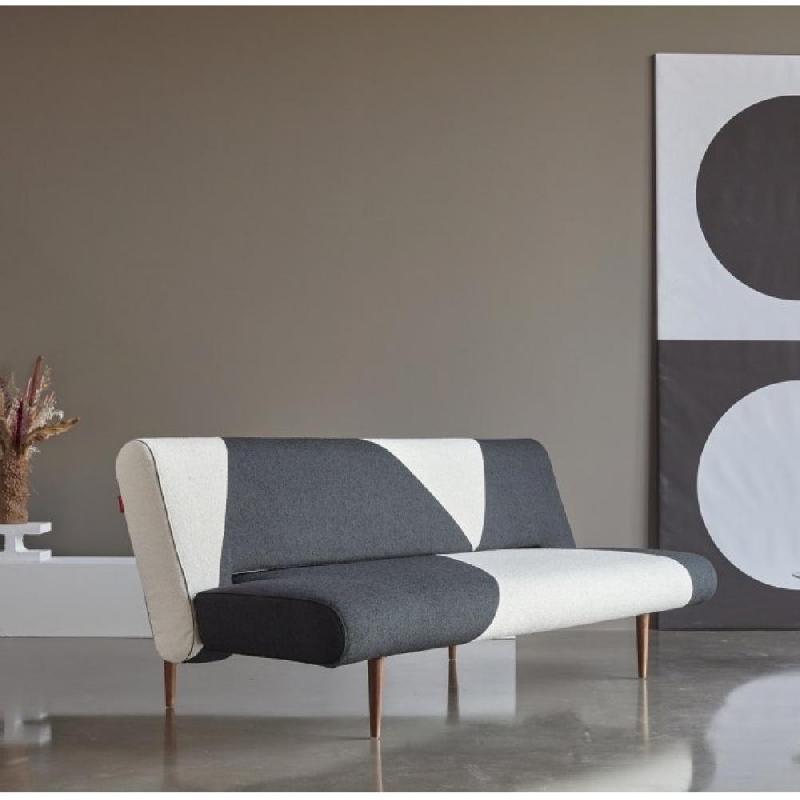 INNOVATION LIVING  CANAPE LIT DESIGN UNFURL CONVERTIBLE 200*120CM TISSU BOUCLE BLACK RAVEN & OFF WHITE_0