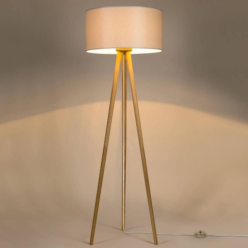 BRITOP LAMPADAIRE CORRALEE TRÉPIED BOIS, TISSU GRIS
