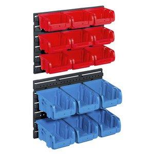LOT DE 2 - JEU DE 15 BACS À BEC AVEC 2 SUPPORT MURAUX PROFIPLUS >C< 1+2/17, ROUGE/BLEU