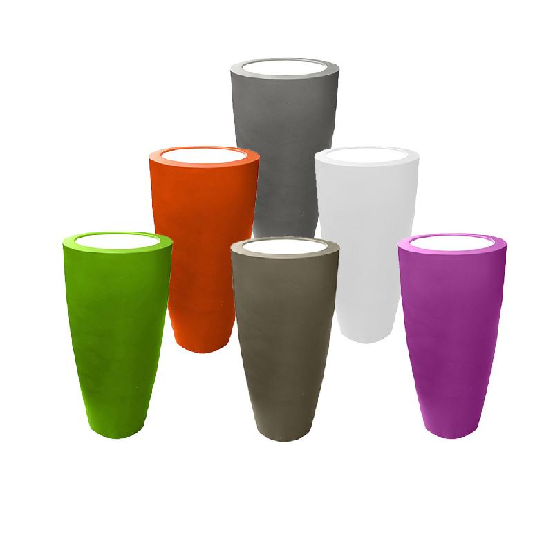 Lot de 6 pots coniques 3 en 1 - Pot de fleurs, mange debout, seau à champagne - Polyéthylène blanc - Fabrication française_0