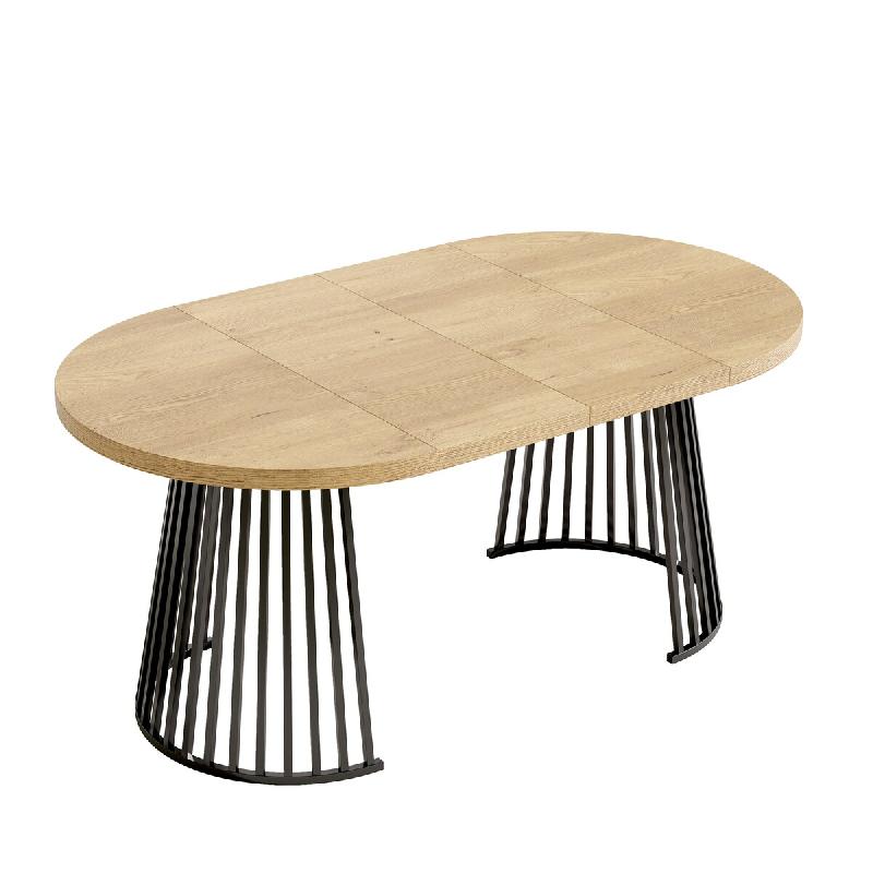 Merax Table à manger extensible 100/138/176 x 100 cm pour 4-8 personnes, plateau de 3 cm, chêne/noir - multicolore N634D0026E_0