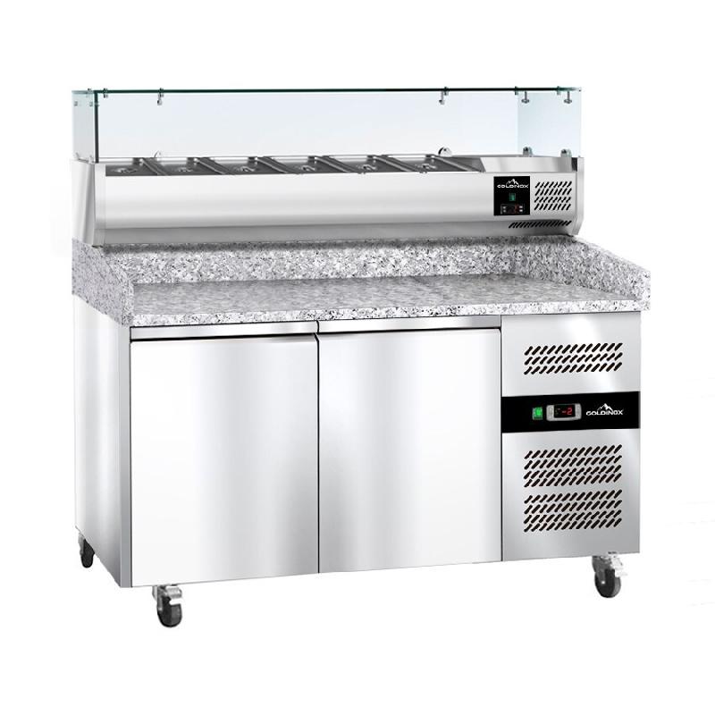 Meuble à pizza réfrigéré Tropicalisée 2 portes avec vitrine ingrédients (6x GN1/3) PREMIUM - GOLDINOX - 3701770829408_0