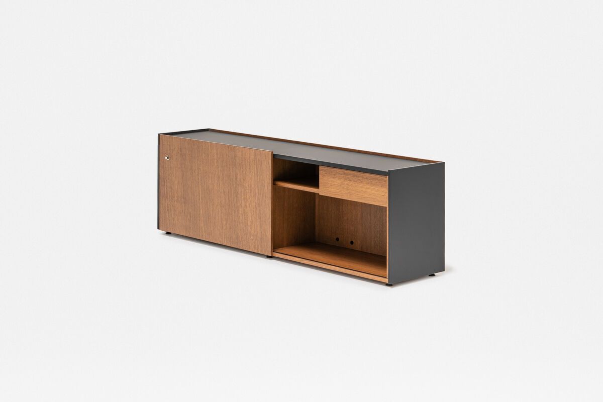 Meuble bas professionnel V35M - idéal pour le travail quotidien - matériaux chêne ou mélaminé, portes coulissantes et tiroirs fonctionnels_0