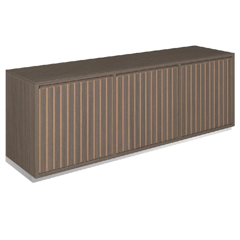 Meuble Vertigo T03 2 portes 2 tiroirs MDF naturel et noyer foncé 180x47x60 cm_0