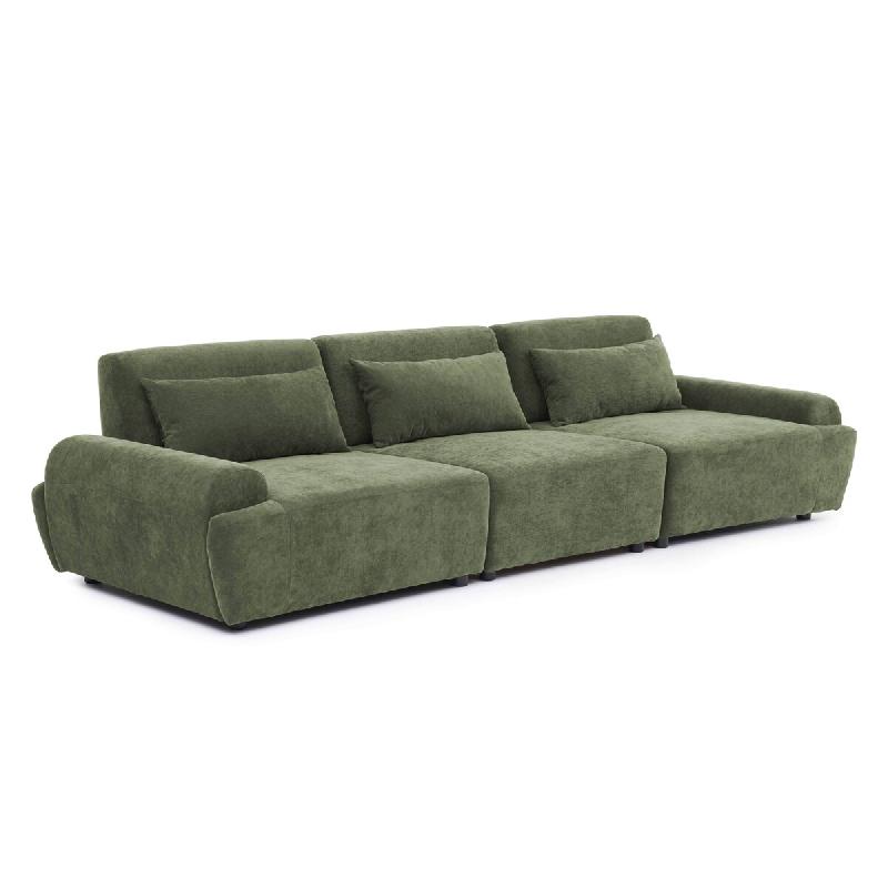 Oviala Business Canapé modulable 3 places dossier ajustable 303 cm vert - vert polyester 115460_0