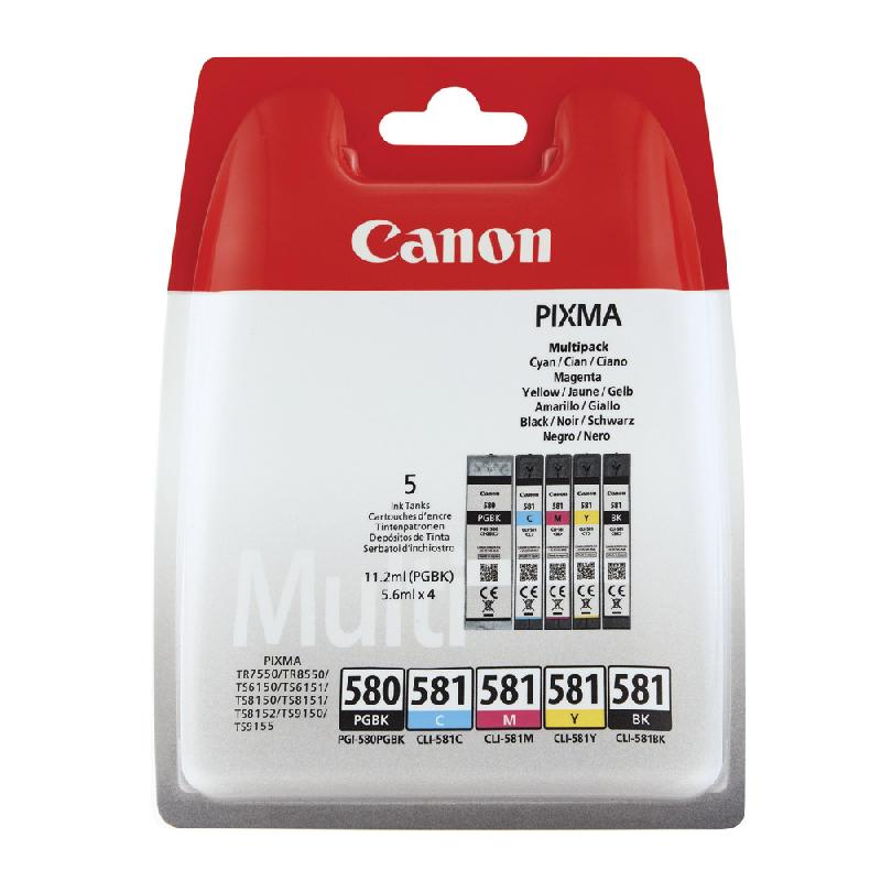 PACK CARTOUCHES ENCRE CANON PGI-580 PGBK ET CLI-581 B/C/M/Y POUR IMPRIMANTE JET D'ENCRE