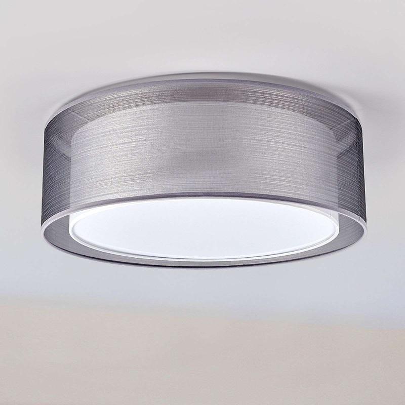 LINDBY PLAFONNIER NICA, DOUBLE ABAT-JOUR EN TISSU GRIS