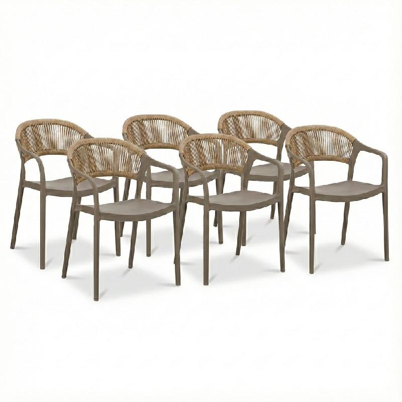RATTATAN Lot de 6 chaises en polypropylène avec tissage en corde, élégantes, résistantes, empilables, pour jardin, balcon, bar, restaurants-JOLAND_0
