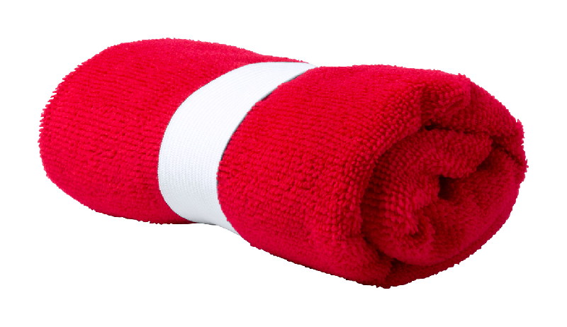 Serviette en microfibre 160 g/m² - rouge - 55 g avec passant en caoutchouc_0
