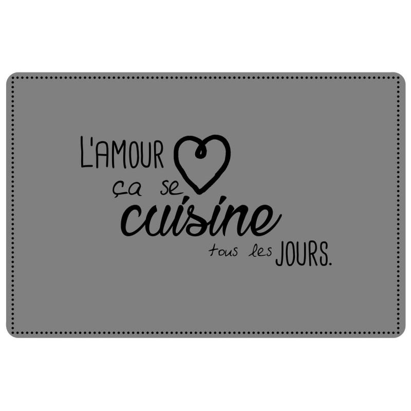 Set de table cuisine Amour 28x43 cm gris - Paris Prix - Facile d'entretien et déco_0