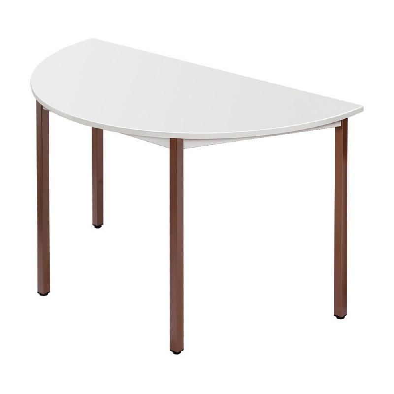 TABLE MODULAIRE DOMINO 1/2 ROND - L. 120 X P. 60 CM - PLATEAU GRIS - PIEDS BRUN