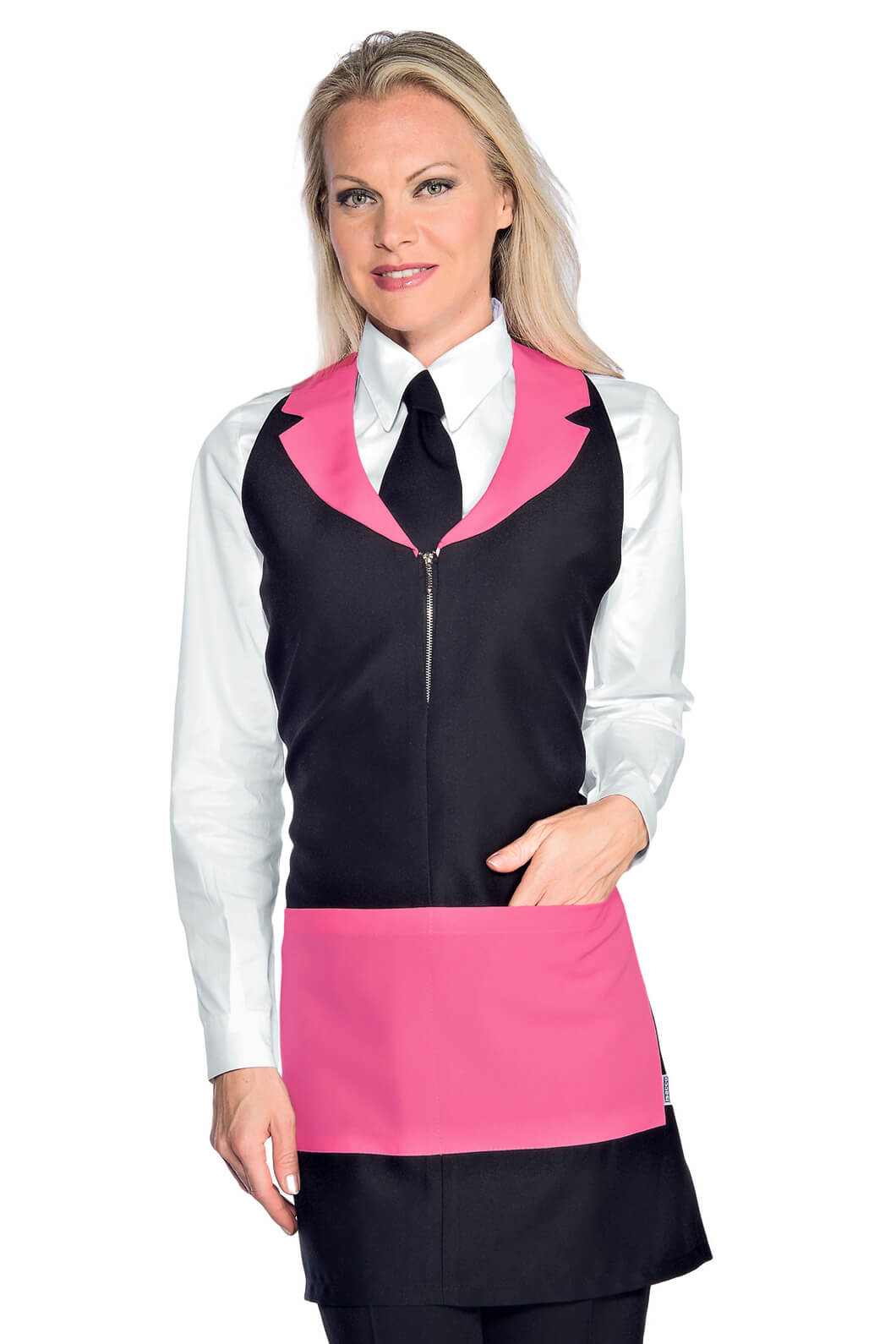 TABLIER DE SERVICE POUR FEMME MADEIRA AVEC ZIP NOIR FUCHSIA