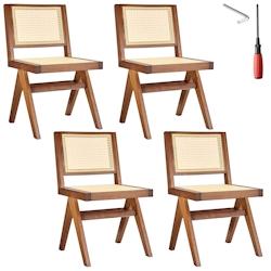 TecTake GmbH tectake Lot 4 chaises en bois avec cannage viennois design rétro chêne foncé - 405909 - beige Bois massif 405909_0