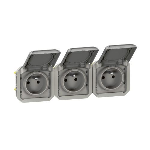 TRIPLE PRISE 2P+T COMPOSABLE ÉTANCHE HORIZONTALE - GRIS - PLEXO LEGRAND