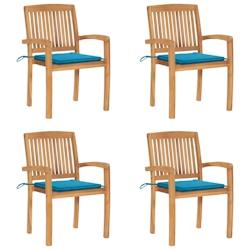 VidaXL Chaises De Jardin Empilables Avec Coussins Lot De 4 Teck Solide - bleu 3073214_0