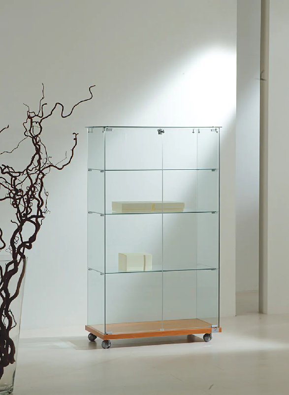 Vitrine d'exposition 80cm de large - 8/14VA - finition cerisier avec 3 tablettes amovibles et serrure_0