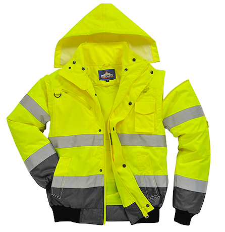 Blouson haute-visibilité bicolore jaune-gris C465 - Capuche amovible, manches amovibles, 8 poches, certifié CE_0