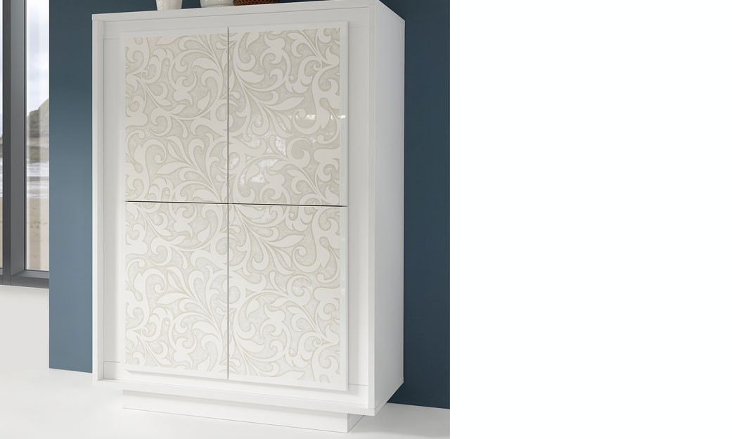 Buffet haut blanc laqué mat design avec motif fleurs arum_0