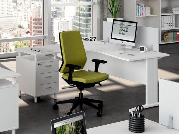 Bureau d'angle compact Okly Osu avec caisson en bois - 3 tiroirs et voile de fond inclus_0