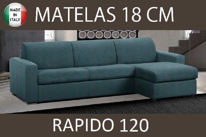 CANAPÉ D'ANGLE RÉVERSIBLE EXPRESS MASTER COUCHAGE 120 CM MATELAS 18CM MICROFIBRE BLEU AZUR_0