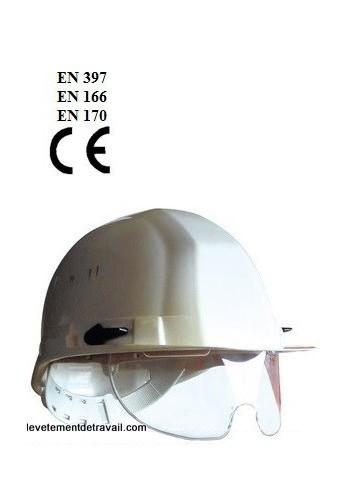Casque de chantier avec lunettes intégrées - coiffe réglable en polyéthylène - modèle 65120-casque-lunette-blanc_0