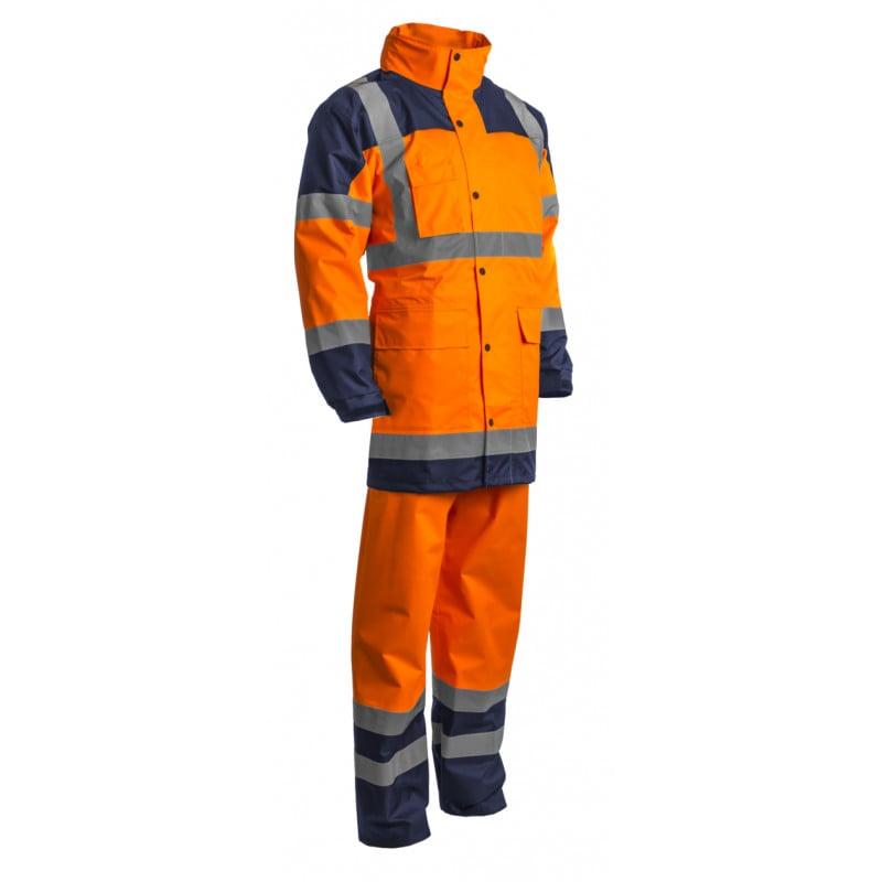 Ensemble de pluie - HYDRA - Parka et Pantalon 300D Oxford - Orange HV/Marine - COVERGUARD | 7HYDO_0