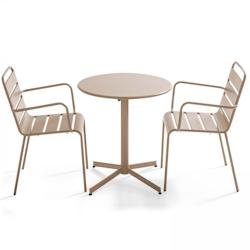 Oviala Business Ensemble table de terrasse et 2 fauteuils métal taupe - Oviala - gris acier 105408_0