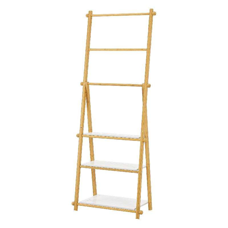 Étagère échelle avec porte-serviettes pour salle de bain - Bambou 152x53x31 cm - Réf : 03_0007723_0