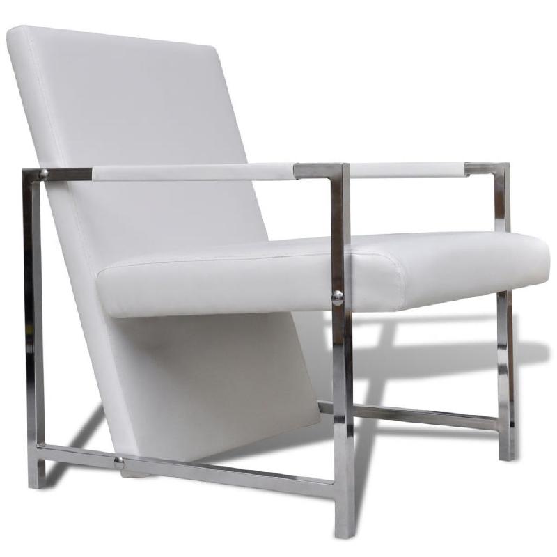 Fauteuil lounge design club salon - pieds chromés - synthétique blanc - 1102047/3_0