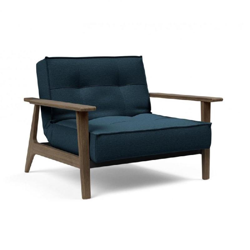Fauteuil design convertible lit Splitback Frej - Argus Navy Blue - Innovation Living - Accoudoirs Chêne Fumé - 90x115 cm_0