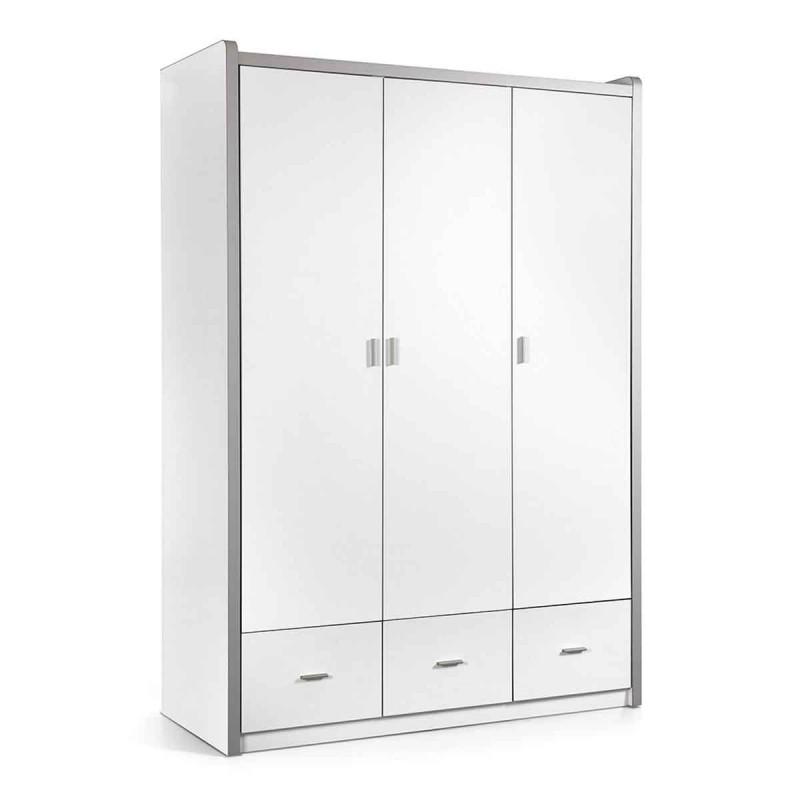 Armoire 3 Portes Bonny 202 cm - Blanc - Paris Prix - Avec 3 tiroirs, étagères et barre de penderie_0
