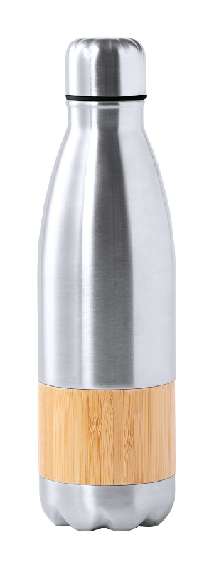 Bidon de sport en acier inoxydable - 750 ml avec incrustation en bambou - Couleur argenté_0
