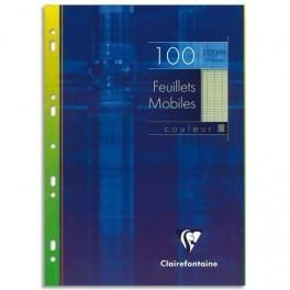 CLAIREFONTAINE FEUILLETS MOBILES 21X29,7 CM 100 PAGES GRANDS CARREAUX VERTS 90G - SOUS ÉTUIS CARTON