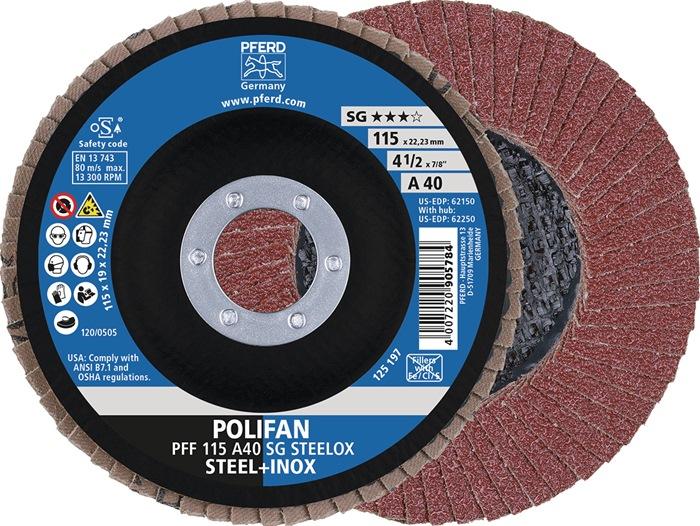 Disque à  lamelles POLIFAN A SG STEELOX D. 125 mm granulation A-80 conique INOX corindon normal PFERD_0