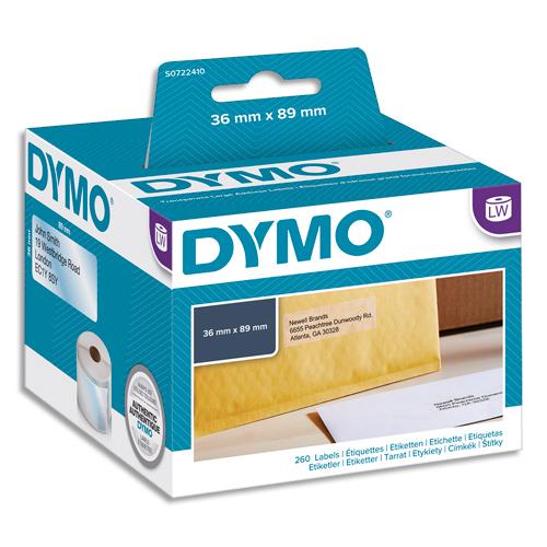 Dymo rouleau 260 étiquettes adresses transparent adhésif permanent 36 x 89 mm s0722410_0