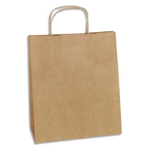 Emballage paquet de 100 sacs kraft brun à poignée 25 x 32 x 9 cm_0