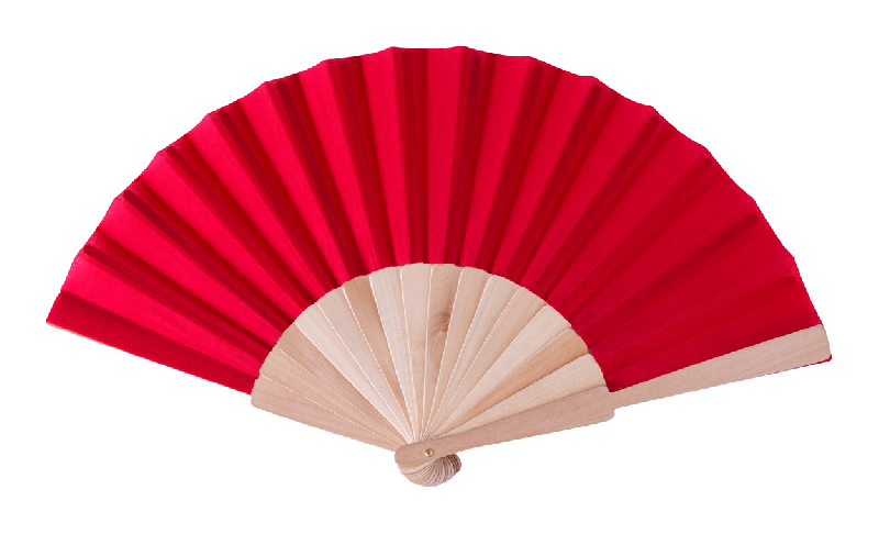 Éventail en polycoton - éléments en bois - rouge - 41 g_0