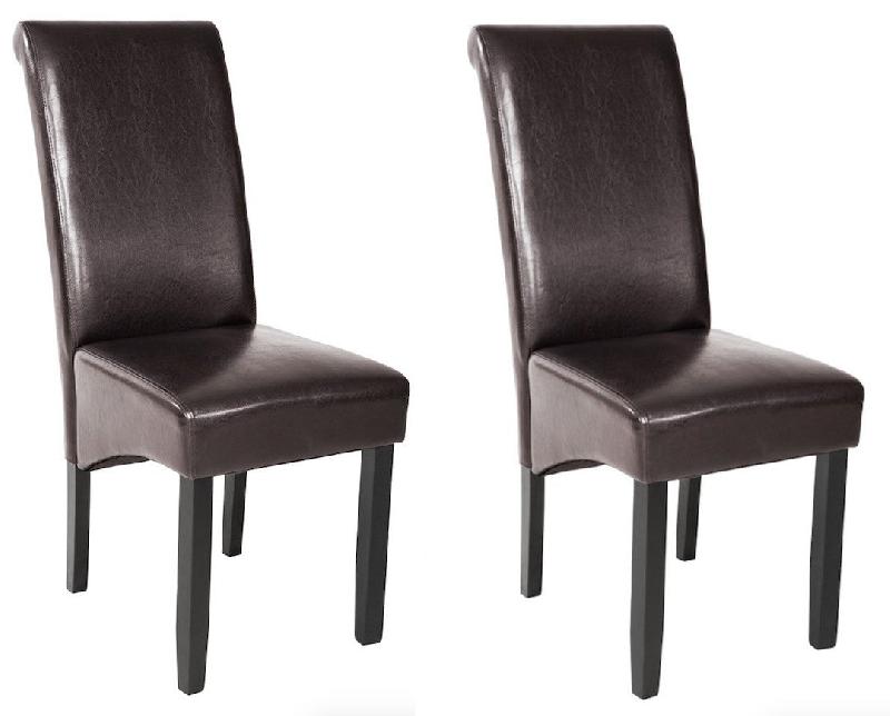 Lot de 2 chaises de salle à manger - salon, cuisine - marron foncé - ergonomique avec pieds en bois massif et assise en cuir synthétique - 08_0000455_0