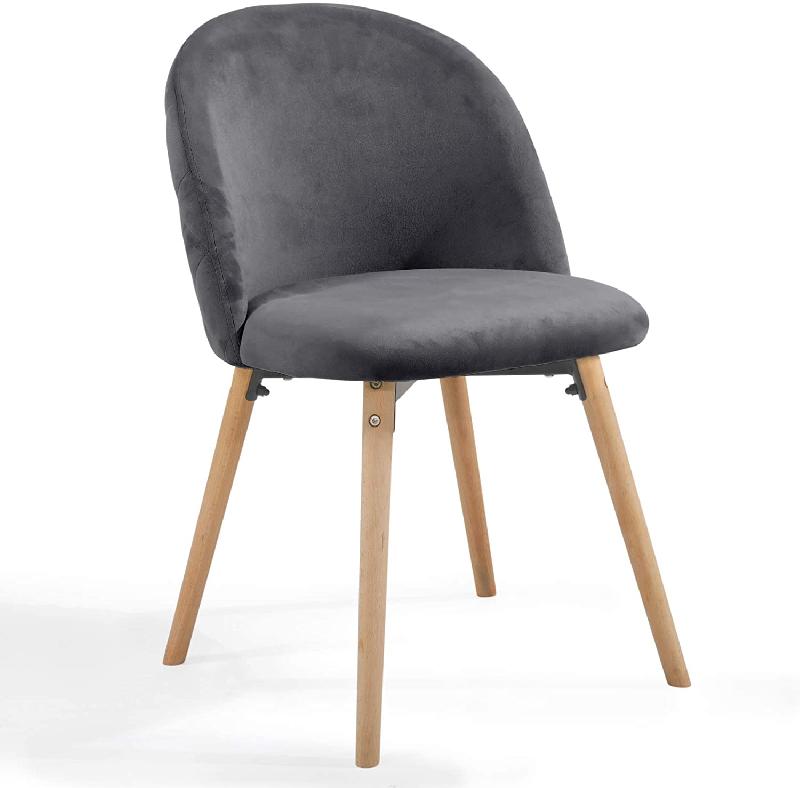 Lot de 8 chaises de salle à manger modernes - Style scandinave en velours gris avec pieds en bois de hêtre - 01_0000145_0