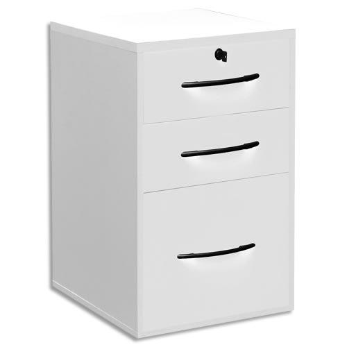 Mt international classeur bois en ppsm 3 tiroirs dont 1 pour ds blanc mt1 elégance l42 x h69 x p44 cm_0