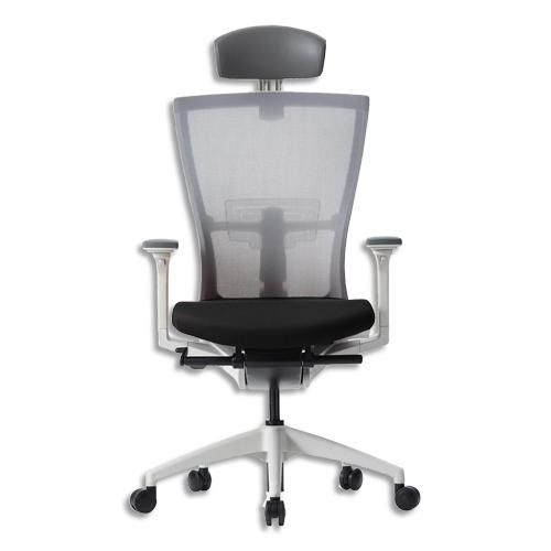 Mti fauteuil de direction dossier résille blanc-gris et assise tissu noir, à mécanisme synchrone_0